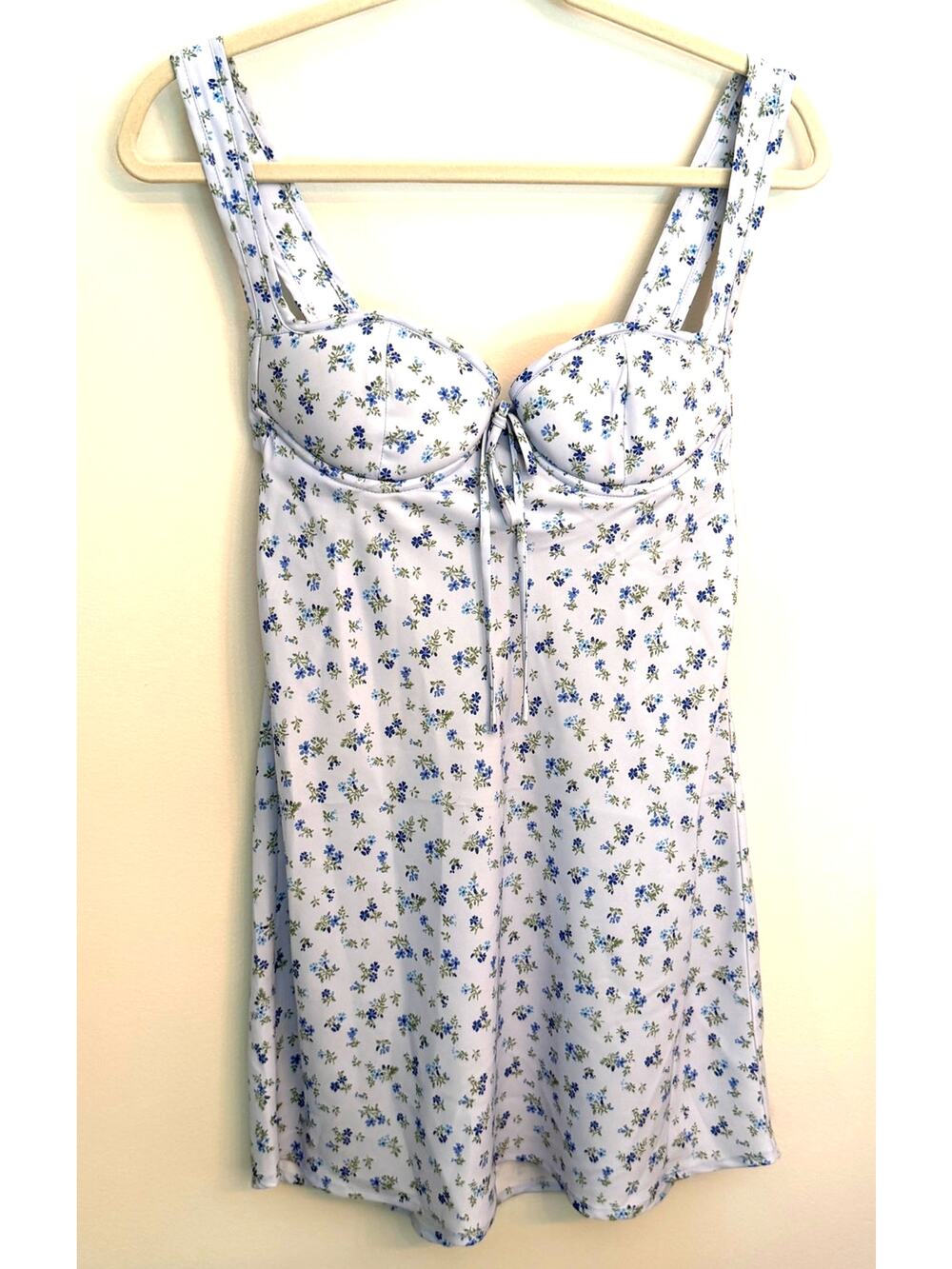 Rumored Lover Dress Light Blue Ditzy Floral Bustier Sweetheart Neckline Size S